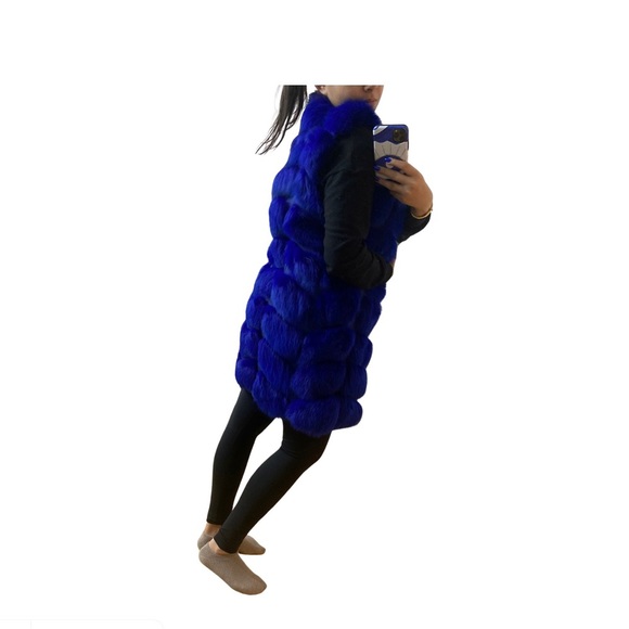 Royal Blue Fox Fur Vest Fits like a Medium - Picture 11 of 11